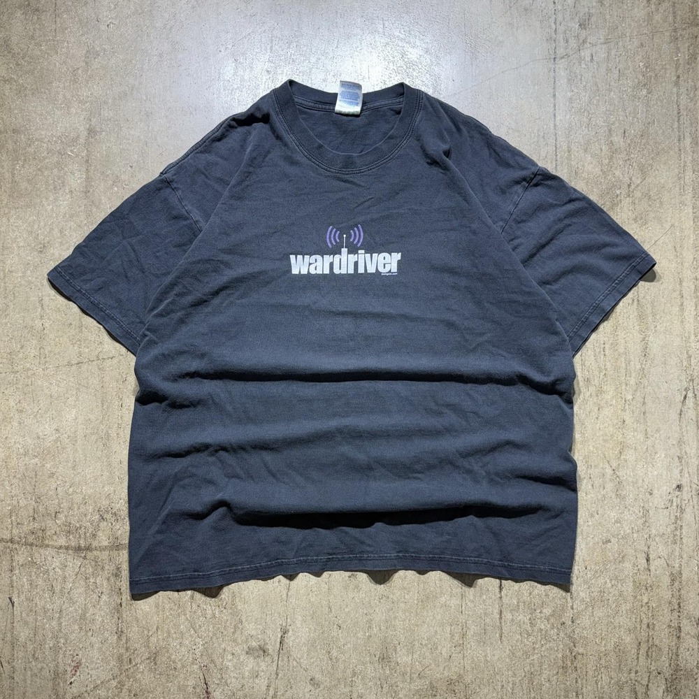 Wardriver Shirt Mens XL Black WiFi Logo Graphic Tee T-Shirt Gildan Ultra Cotton